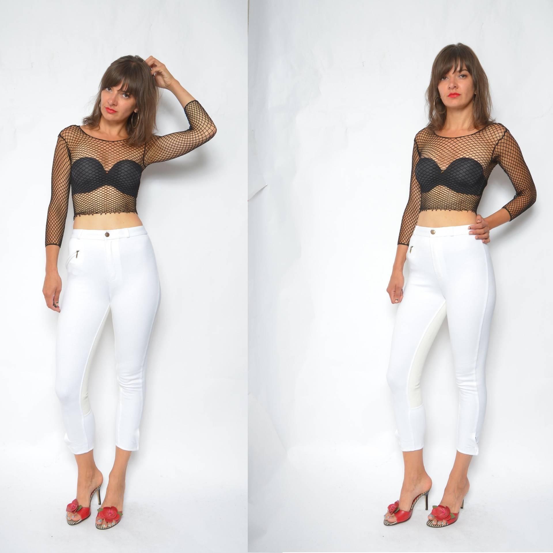 Vintage 90Er Jahre Weiße High Waist Hose Karierte Baumwollhose - Xs von MikseStudio