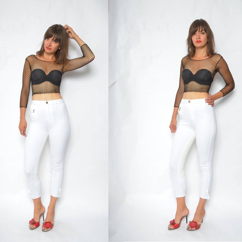 Vintage 90Er Jahre Weiße High Waist Hose Karierte Baumwollhose - Xs von MikseStudio