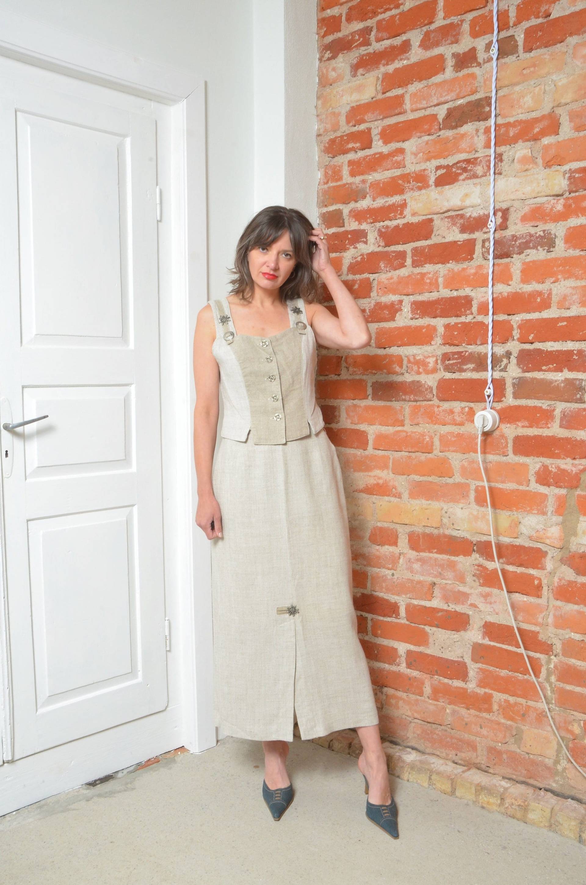 Vintage 90Er Jahre Zweiteiler Folk Style Leinenklage - Größe Medium von MikseStudio