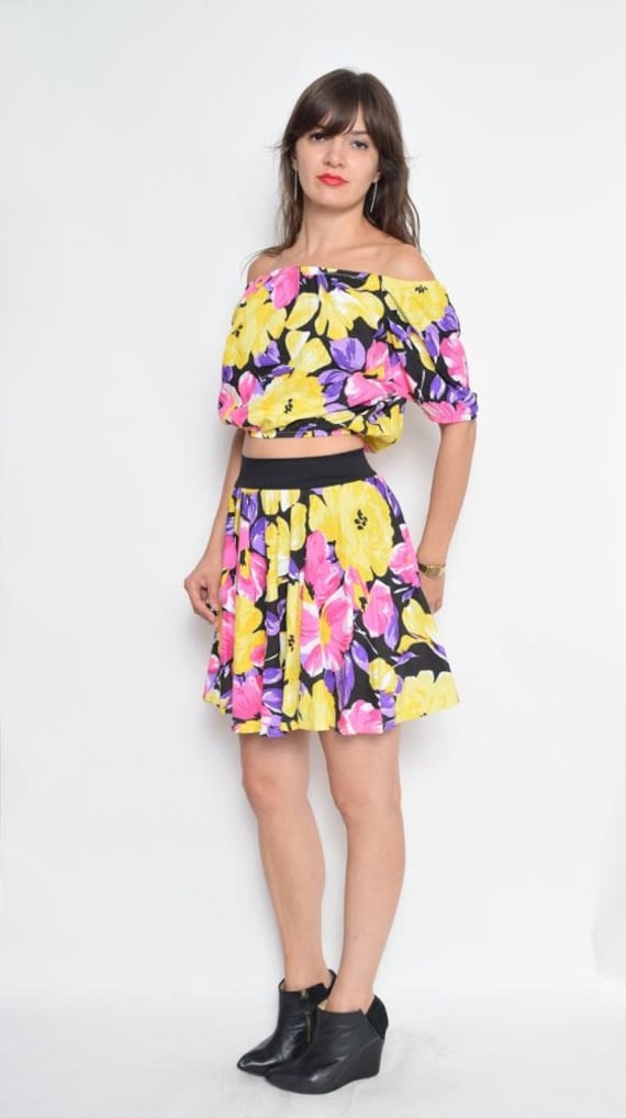 Vintage 90Er Jahre Zweiteiliges Set Aus Floralem Rock Und Bluse von MikseStudio