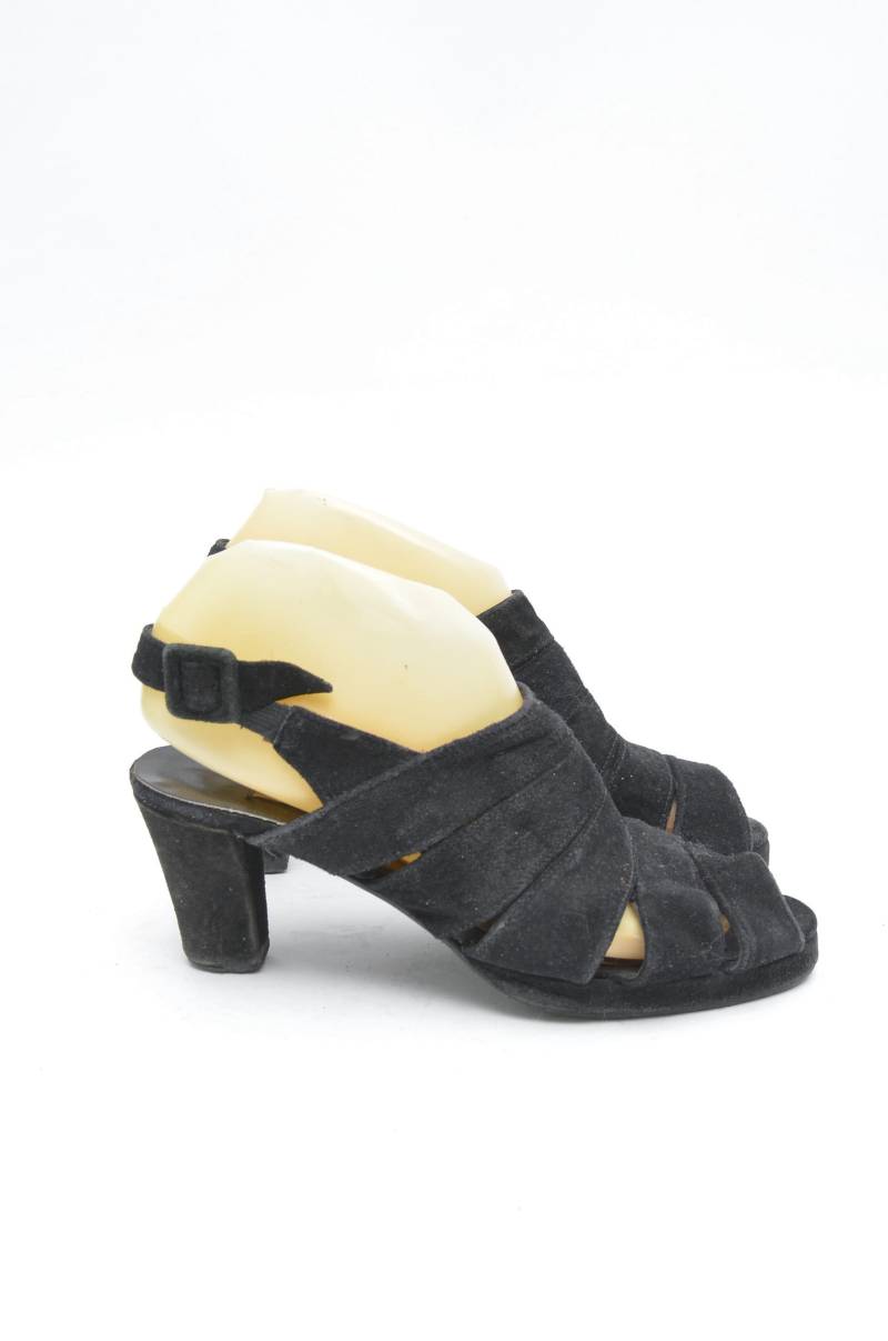 Vintage 90Er Schwarz Wildleder Riemchen Slingback Sandalen Heels von MikseStudio