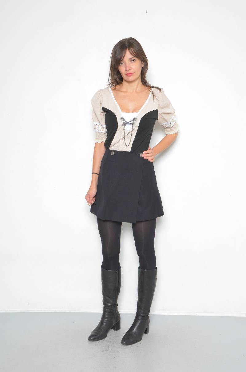 Vintage 90S Folk Bluse Puffärmel Top, Gr. Xl von MikseStudio