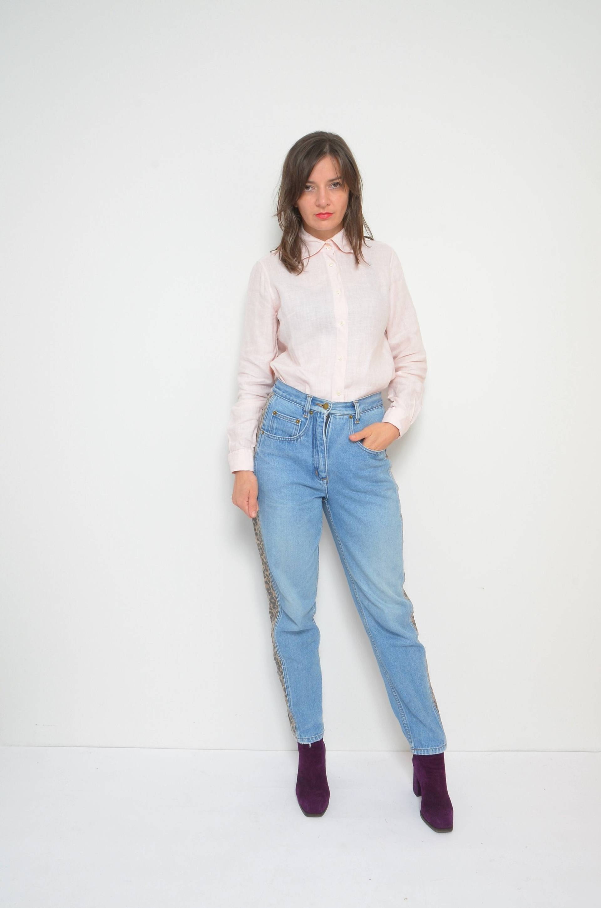 Vintage 90S Leinen Knopfleiste Hellrosa Langarm Top - Xs von MikseStudio