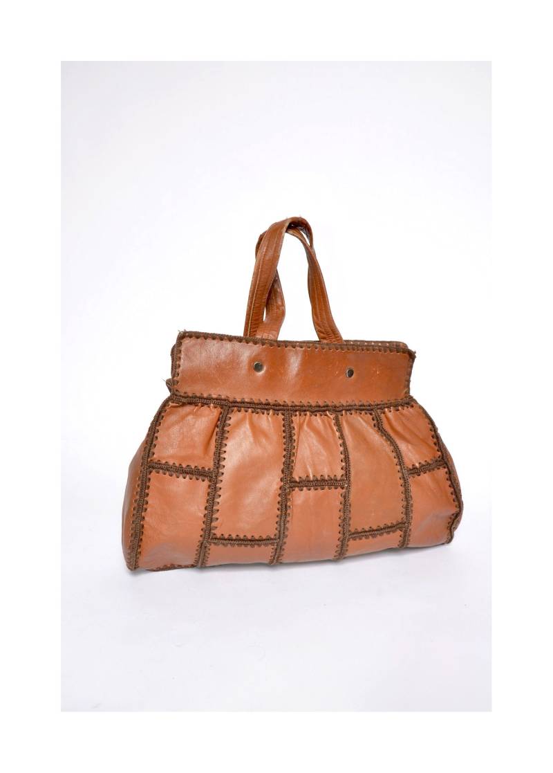 Vintage Braun Patchwork Stricken Echtleder Handtasche/Schultertasche von MikseStudio