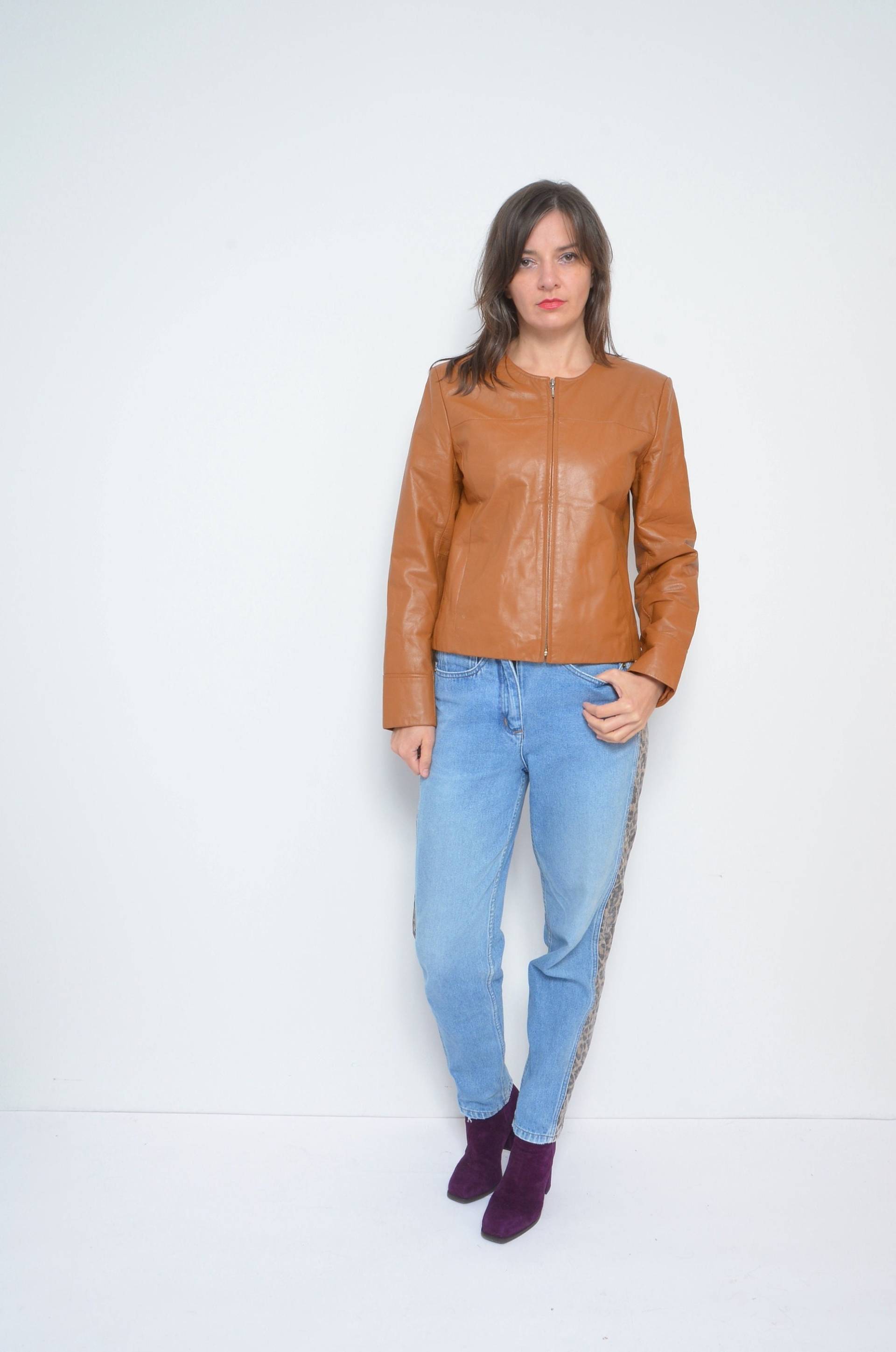 Vintage Braune Leder Kurzjacke - 2000Er Jahre Echtleder Größe Medium von MikseStudio