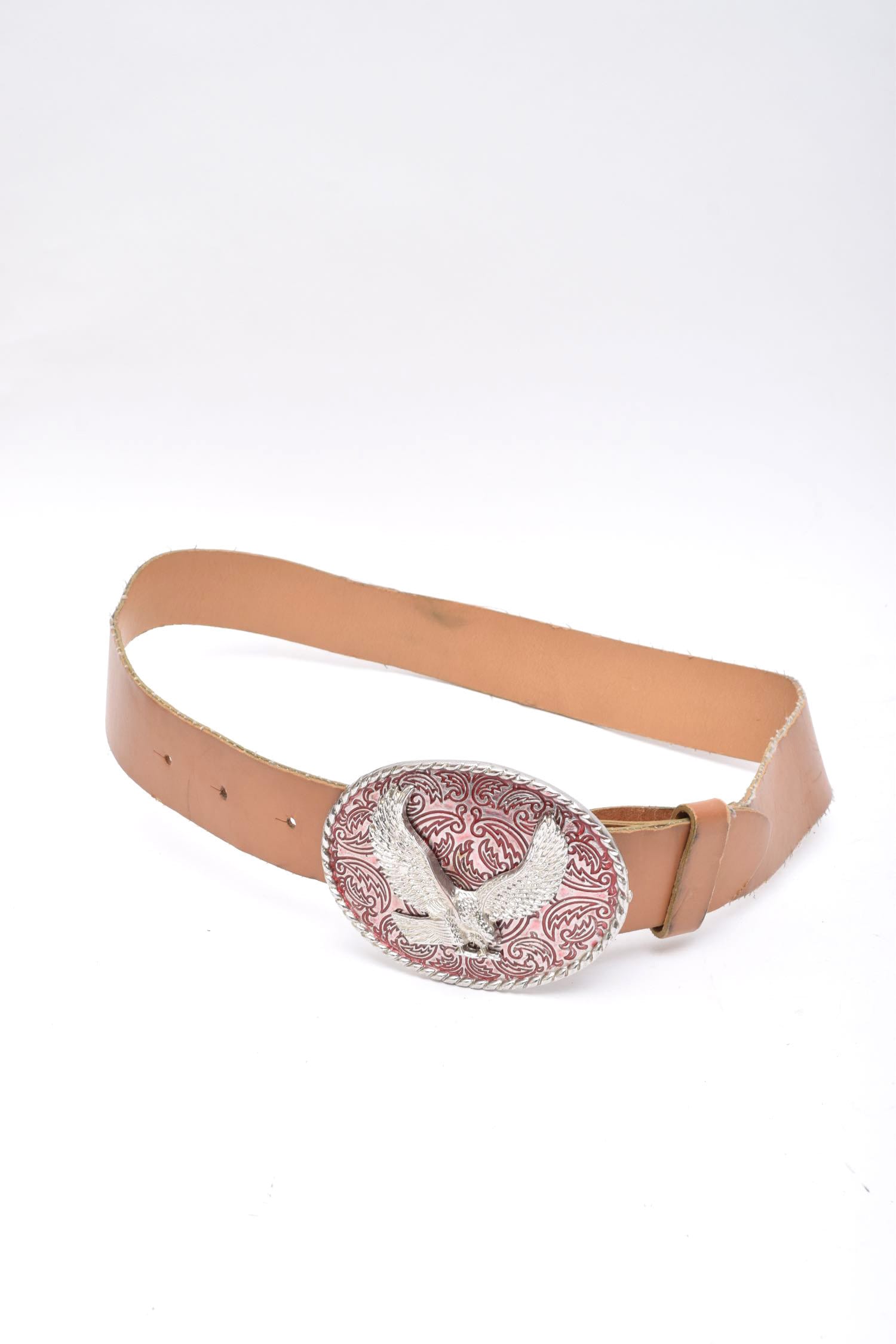Vintage Brauner Western Gürtel Mit Großer Adler Schnalle in Silber Und Pink von MikseStudio