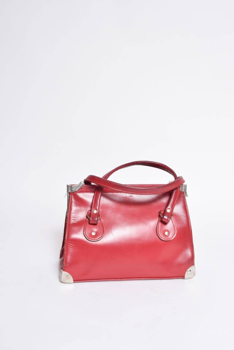 Vintage Rote Leder 80Er Jahre Mini Handtasche Mit Metallverschlüssen von MikseStudio