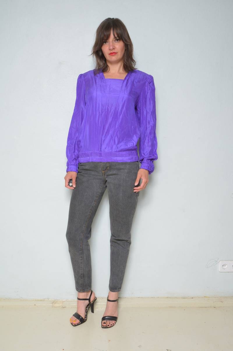 Vintage Seidenbluse/80Er Jahre Langarm Oversized Top von MikseStudio