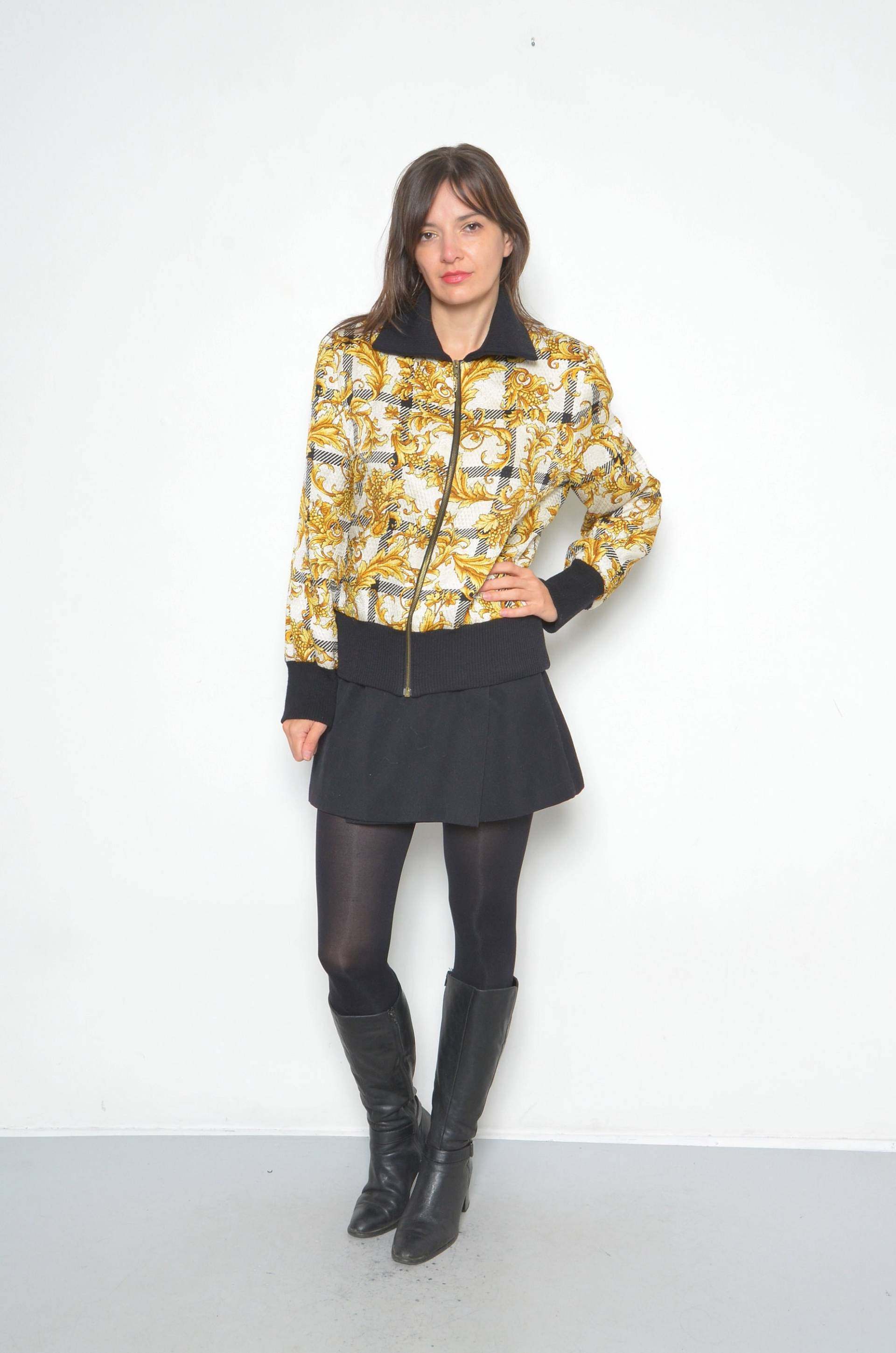 Vintage Seidenwolle Bomberjacke Mit Barockmuster Der 90Er Jahre, Größe Medium von MikseStudio