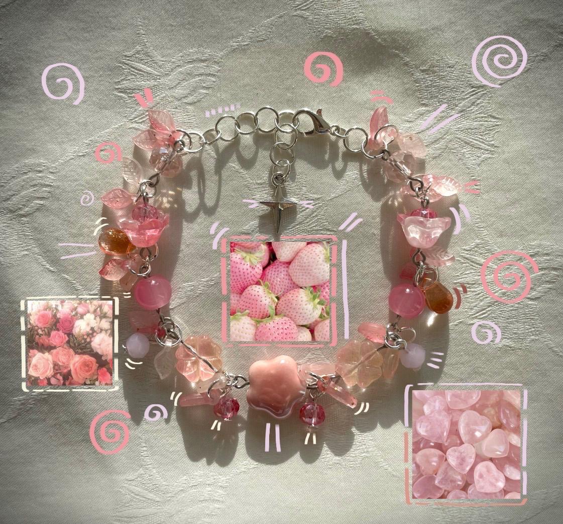 Handgemachtes Rosa Perlen Bettelarmband von Mikyou