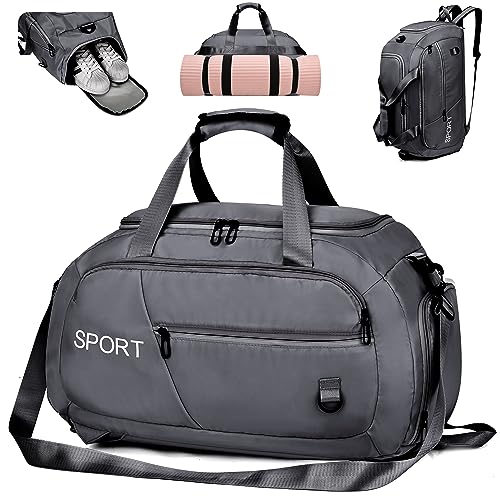 Mikytoper Gym Sport Tasche für Herren Damen mit Schuhfach, Große Sporttasche Ruckack Gym Rucksack, Wasserdichte Reise Duffle Bag/Wochenendtasche/Übernachtungstasche mit großer Kapazität, grau, L von Mikytoper