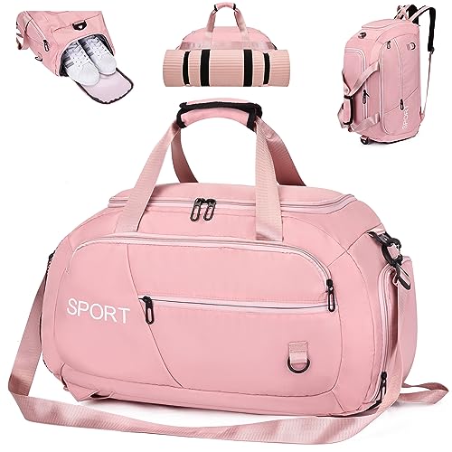 Mikytoper Turnbeutel für Herren und Damen, mit Schuhfach, Sporttasche mit großer Kapazität, Turnrucksack, wasserdicht, Reisetasche, Wochenendtasche, Übernachtungstasche, rose, L von Mikytoper