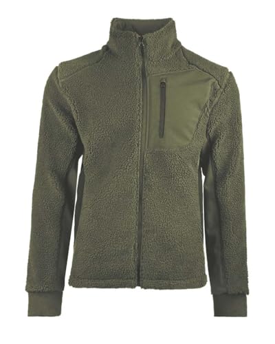 Mil-Tec BEARFORCE Kälteschutzjacke Teddy Fleece • Outdoor Fleecejacke Herren • Warmes Sherpa-Fleece mit Innenfutter & Softshell-Einsätzen • Hoher Kragen & Reißverschlusstaschen • Oliv/Schwarz, S–3XL von Mil-Tec