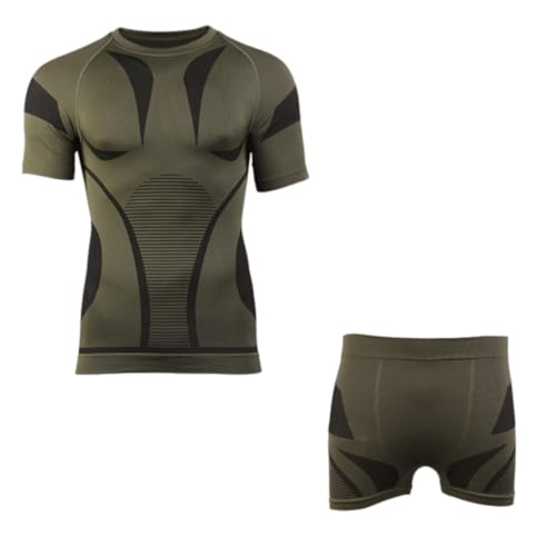 Mil-Tec Performance Funktionsunterwäsche Herren (Kurz, L/XL) • Atmungsaktives & wärmendes Thermounterwäsche Set • Elastische Sportunterwäsche oder Skiunterwäsche • Oliv von Mil-Tec
