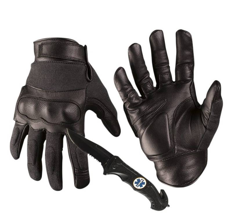 Mil-Tec Lederhandschuhe Security Schnittschutz Handschuhe mit Knöchelschutz schwarz von Mil-Tec