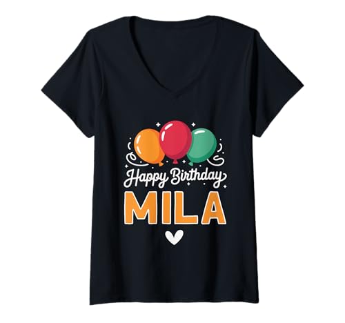 Damen Alles Gute zum Geburtstag Spruch Mila T-Shirt mit V-Ausschnitt von Mila Name Spruch für Geburtstag