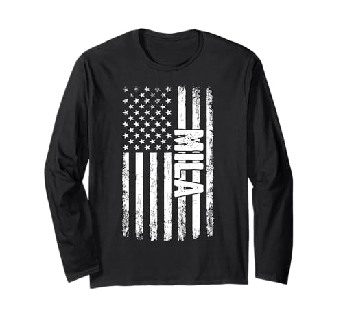 Mila persönlicher Name American Flag Retro Frauen lustig Langarmshirt Mila persönlicher Name American Flag Retro Frauen lustig Langarmshirt von Mila Specialized First Girl Woman Name Tee