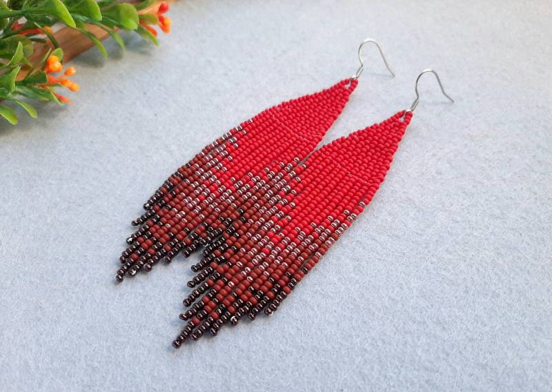 Rote Perlen Ohrringe Statement Boho Native Schmuck Ohrringe von MilaKimStore