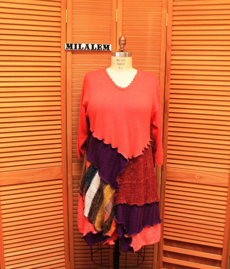 Upcycled Boho Sweater Dress Color Block Tunika, Large-xl von MilaLem