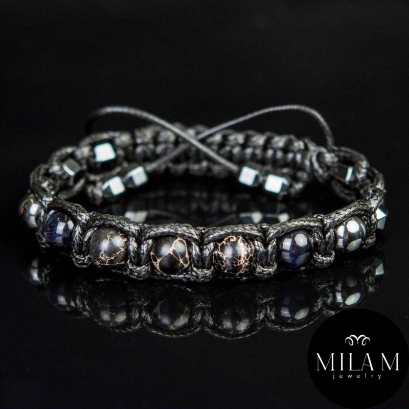 Herren Geflochtenes Armband Falkenauge, Imperial Jaspis, Hämatit Herren Geflochtenes Armband Falkenauge, Imperial Jaspis, Hämatit von MilaMJewelry