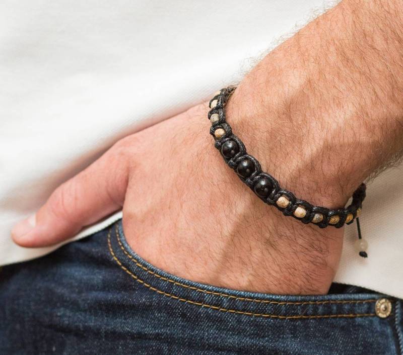 Schwarzer Turmalin Armband Herren Schutz Schmuck Bild Jaspis Verstellbar Schwarz Braun Armbänder Für Ihn Edelsteine von MilaMJewelry