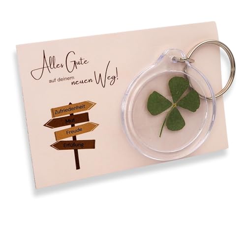 Milaboo® Abschiedsgeschenk Kollegen mit echten Kleeblatt-Schlüsselanhänger – Glücksbringer für Neue Wege – Handgefertigte Karte (85x55 mm) – Geschenke für Kollegen (Kleeblatt Glücksbringer) von Milaboo