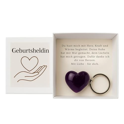 Milaboo® Handgefertigte Geschenkbox mit Herzstein – Persönliche Botschaft in schöner Stülpbox (Hebamme - Amethyst) von Milaboo