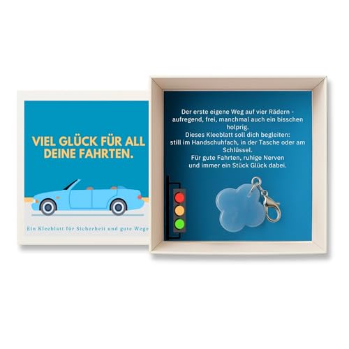 Milaboo® Handgefertigte Geschenkbox mit Kleeblatt-Anhänger – Glücksbringer mit Botschaft (Gute Fahrt - Opalite) von Milaboo