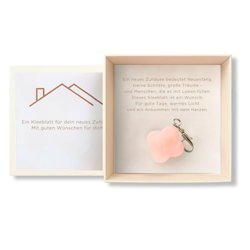 Milaboo® Handgefertigte Geschenkbox mit Kleeblatt-Anhänger – Glücksbringer mit Botschaft (Neues Zu Hause - Rosenquarz) von Milaboo