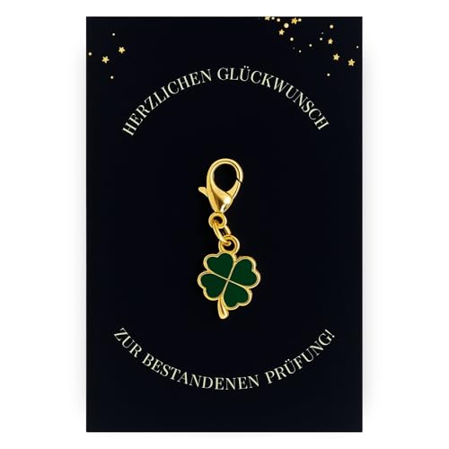 Milaboo® Kleeblatt Schlüsselanhänger mit Karte – Glücksbringer Geschenk für besondere Anlässe wie Prüfung, Reise, Einschulung, Operation, 12 Varianten, 55x85 mm (Bestandene Prüfung) von Milaboo