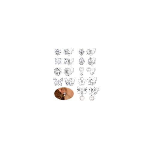 MILACOLATO 9 Pairs Clip Ohrringe Set für Damen und Mädchen Gold und Silber Ohrclips ohne Ohrlöcher mit Zirkonia Perlen und Blumen Designs Hypoallergen Ohrringe von Milacolato