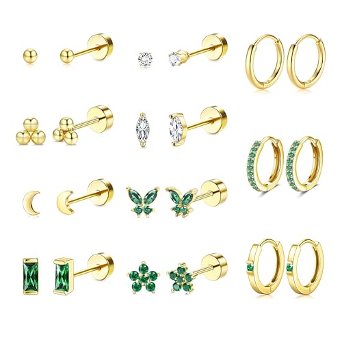 MILACOLATO 11 Paar Ohrringe Gold Set Ohrstecker Gold Kleinfür Damen 18K Vergoldeter Wasserfest Hypoallergene Gesundheitsstecker Ohrringe Creolen Gold Silber Klein Damen Helix Piercings Ohr Gold-G von Milacolato