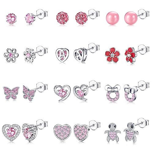 MILACOLATO 12/15 Paar Ohrstecker Set 316L Edelstahl Cubic Zirkonia Ohrring Perlenkristall Runde Herzform CZ Blume Ohrstecker Schmuck Knorpel Tragus Helix Ohrringe für Damen Mädchen von Milacolato