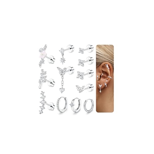 MILACOLATO 12Pcs Helix Piercings Chirurgenstahl Ohrringe Piercing Ohr Gold Silber Flatback Ohrstecker Klein Knorpel Ohrringe Creolen Gold Hypoallergen Rook Tragus Conch Helix Piercing Für Damen-AS MILACOLATO 12Pcs Helix Piercings Chirurgenstahl Ohrringe Piercing Ohr Gold Silber Flatback Ohrstecker Klein Knorpel Ohrringe Creolen Gold Hypoallergen Rook Tragus Conch Helix Piercing Für Damen-AS von Milacolato