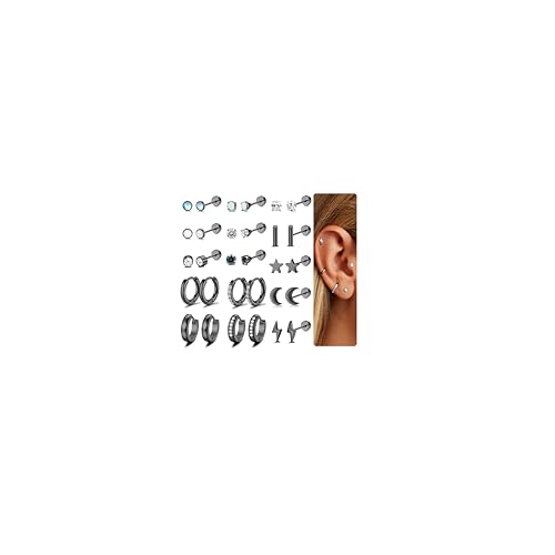 MILACOLATO 15Paar Ohrknorpel Ohrringe Chirurgenstahl Für Damen Herren 20G Ohrstecker Kleine CZ Creolen Huggie Ohrringe Ohrringe Set Tragus Helix Ohr Piercing Schmuck schwarz MILACOLATO 15Paar Ohrknorpel Ohrringe Chirurgenstahl Für Damen Herren 20G Ohrstecker Kleine CZ Creolen Huggie Ohrringe Ohrringe Set Tragus Helix Ohr Piercing Schmuck schwarz von Milacolato