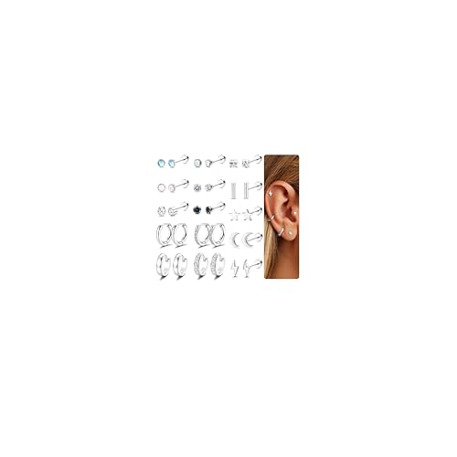MILACOLATO 15Paar Ohrknorpel Ohrringe Chirurgenstahl Für Damen Herren 20G Ohrstecker Kleine CZ Creolen Huggie Ohrringe Ohrringe Set Tragus Helix Ohr Piercing Schmuck Silber MILACOLATO 15Paar Ohrknorpel Ohrringe Chirurgenstahl Für Damen Herren 20G Ohrstecker Kleine CZ Creolen Huggie Ohrringe Ohrringe Set Tragus Helix Ohr Piercing Schmuck Silber von Milacolato