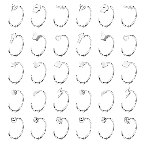 Milacolato 15Paar Creolen Set Edelstahl Piercing Ohr Klein Halb Huggie Creolen Ohrringe Mini Kugel Stab Stern Mond Herz Schmetterling Punkt CZ Ohrstecker Ohrknorpel Piercing Schmuck Silber von Milacolato