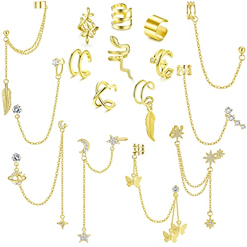 MILACOLATO 16 Stück Ear Cuff Ohrringe Mit Kette Creolen Helix Knorpel Clip On Wrap Ohrringe Verstellbare Manschetten Nicht Durchdringender Knorpel Einstellbare Ohr Cuffs Ohrklemme Set für Damen Gold MILACOLATO 16 Stück Ear Cuff Ohrringe Mit Kette Creolen Helix Knorpel Clip On Wrap Ohrringe Verstellbare Manschetten Nicht Durchdringender Knorpel Einstellbare Ohr Cuffs Ohrklemme Set für Damen Gold von Milacolato