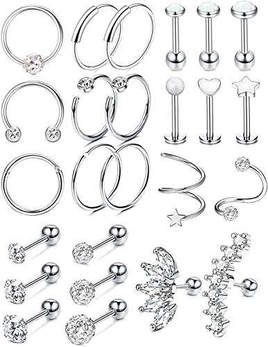 MILACOLATO 16G Piercing Ohr Helix Knorpel Ohrringe für Damen Edelstahl Conch Piercing Forward Helix Creolen Daith Rook Tragus Piercing Schmuck Set 25 Stück von Milacolato