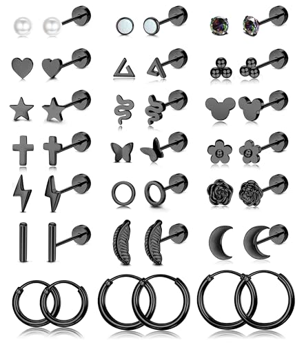 MILACOLATO 18-21 Paar Helix Piercings Knorpel Ohr Piercings Ohrringe Für Damen Tragus Piercing Silber Ohrstecker Edelstahl Damen Edelstahl Moon Star Heart Disc CZ Geometrische Piercing Schmuck von Milacolato