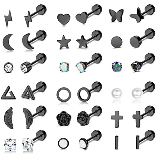 MILACOLATO 18-21 Paar Helix Piercings Knorpel Ohr Piercings Ohrringe Für Damen Tragus Piercing Silber Ohrstecker Edelstahl Damen Edelstahl Moon Star Heart Disc CZ Geometrische Piercing Schmuck von Milacolato