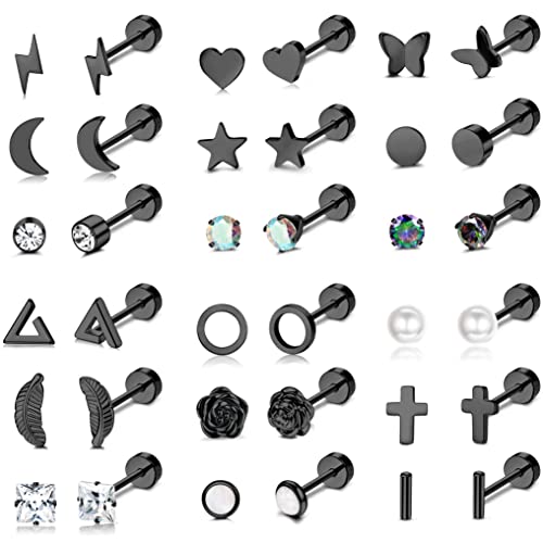 Milacolato 18-21 Paar Helix Piercings Knorpel Ohr Piercings Ohrringe Für Damen Tragus Piercing Silber Ohrstecker Edelstahl Damen Edelstahl Moon Star Heart Disc CZ Geometrische Piercing Schmuck von Milacolato