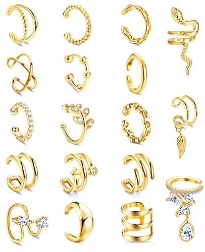 MILACOLATO 18 Pcs Ear Cuff Ohrringe Piercing Für Frauen Clip On Wrap Manschette Ohrringe Clip Auf Knorpel Helix Wrap Ohr Ohrklemme Ohrring Set Für Damen Gold von Milacolato