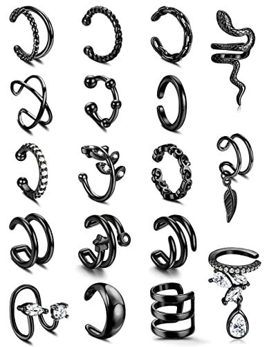 MILACOLATO 18 Pcs Ear Cuff Ohrringe Piercing Für Frauen Clip On Wrap Manschette Ohrringe Clip Auf Knorpel Helix Wrap Ohr Ohrklemme Ohrring Set Für Damen Schwarz von Milacolato