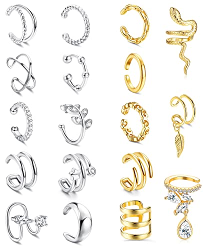 MILACOLATO 18 Pcs Ear Cuff Ohrringe Piercing Für Frauen Clip On Wrap Manschette Ohrringe Clip Auf Knorpel Helix Wrap Ohr Ohrklemme Ohrring Set Für Damen Silber+Gold von Milacolato