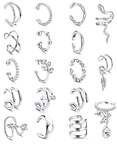 MILACOLATO 18 Pcs Ear Cuff Ohrringe Piercing Für Frauen Clip On Wrap Manschette Ohrringe Clip Auf Knorpel Helix Wrap Ohr Ohrklemme Ohrring Set Für Damen Silber von Milacolato