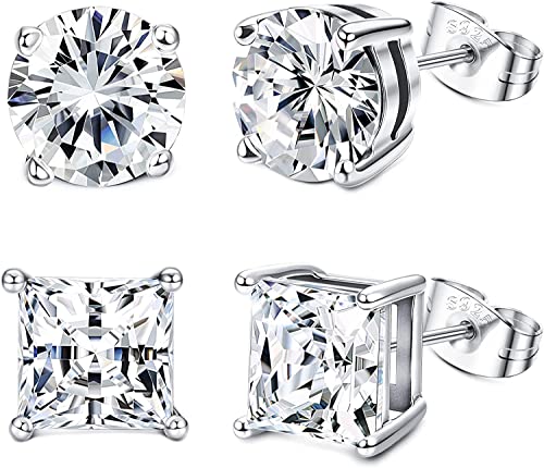 MILACOLATO 2 Paar Sterling Silber Ohrstecker für Damen Herren 18 Karat Weißgold Plattierte Ohrringe Runde Quadratische Simulierte Diamant CZ Ohrstecker MILACOLATO 2 Paar Sterling Silber Ohrstecker für Damen Herren 18 Karat Weißgold Plattierte Ohrringe Runde Quadratische Simulierte Diamant CZ Ohrstecker von Milacolato