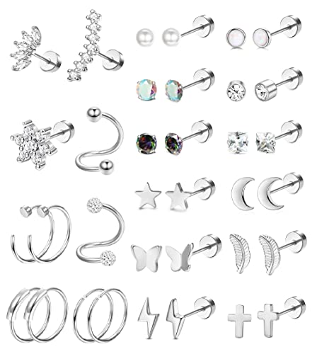 Milacolato 20G Chirurgenstahl Kleine Ohrstecker Für Damen Herren CZ Opal Mond Herz Stern Knorpel Ohrringe Creolen Helix Tragus Daith Piercing Schmuck Ohrringe Mit Flacher Rückseite Silber Milacolato 20G Chirurgenstahl Kleine Ohrstecker Für Damen Herren CZ Opal Mond Herz Stern Knorpel Ohrringe Creolen Helix Tragus Daith Piercing Schmuck Ohrringe Mit Flacher Rückseite Silber von Milacolato