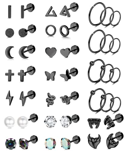 MILACOLATO 22 Paar Knorpel Ohrstecker Set für Frauen Männer 316L Edelstahl Mond Stern Schlange Blatt CZ Geometrischer Knorpel 20G Tragus Helix Ohr Piercing Flach Zurück Ohrstecker Piercing Schwarz MILACOLATO 22 Paar Knorpel Ohrstecker Set für Frauen Männer 316L Edelstahl Mond Stern Schlange Blatt CZ Geometrischer Knorpel 20G Tragus Helix Ohr Piercing Flach Zurück Ohrstecker Piercing Schwarz von Milacolato