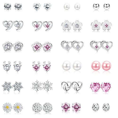 MILACOLATO 24 Paar Ohrringe Silber 925 Ohrstecker Silber Set Silber Ohrringe Damen Cubic Zirkonia Perle Kristall Runde Herzform CZ Blume Schmuck Für Frauen Mädchen MILACOLATO 24 Paar Ohrringe Silber 925 Ohrstecker Silber Set Silber Ohrringe Damen Cubic Zirkonia Perle Kristall Runde Herzform CZ Blume Schmuck Für Frauen Mädchen von Milacolato